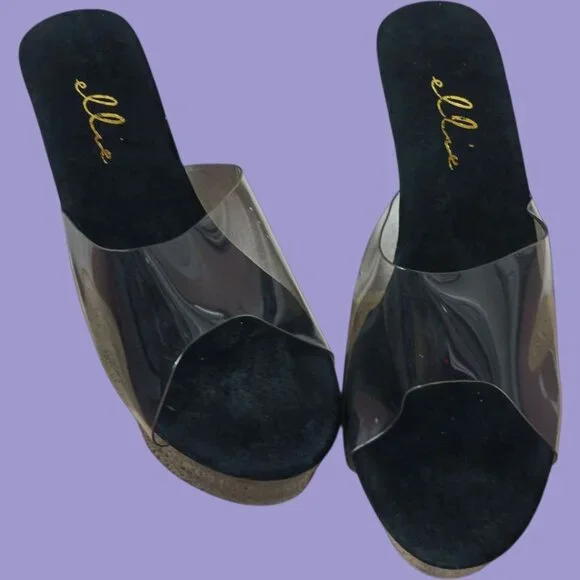 Ellie  Platform Vanity 6 Heels Black/Clear Size 11 - Picture 12 of 14